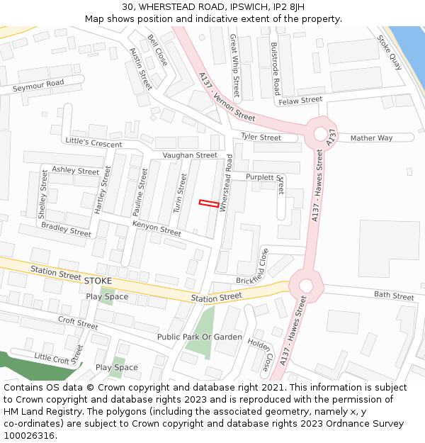30, WHERSTEAD ROAD, IPSWICH, IP2 8JH: Location map and indicative extent of plot