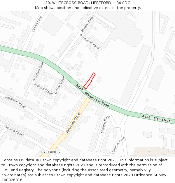 30, WHITECROSS ROAD, HEREFORD, HR4 0DG: Location map and indicative extent of plot