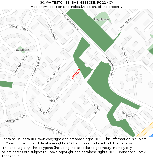 30, WHITESTONES, BASINGSTOKE, RG22 4QY: Location map and indicative extent of plot