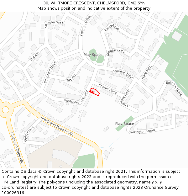 30, WHITMORE CRESCENT, CHELMSFORD, CM2 6YN: Location map and indicative extent of plot