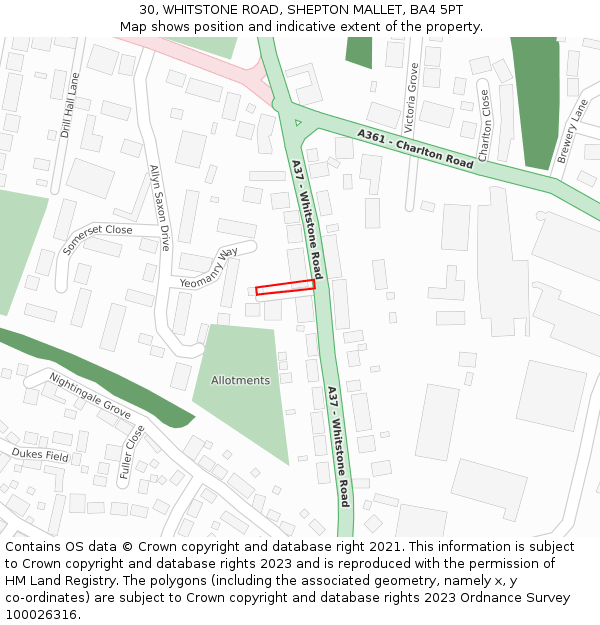 30, WHITSTONE ROAD, SHEPTON MALLET, BA4 5PT: Location map and indicative extent of plot