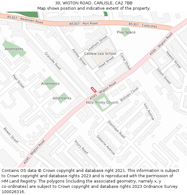 30, WIGTON ROAD, CARLISLE, CA2 7BB: Location map and indicative extent of plot