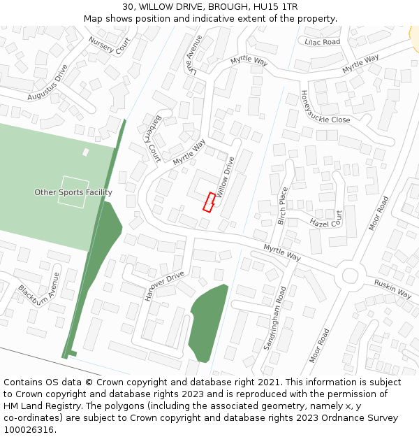 30, WILLOW DRIVE, BROUGH, HU15 1TR: Location map and indicative extent of plot