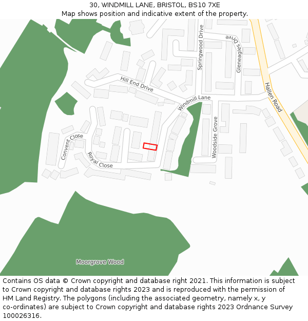 30, WINDMILL LANE, BRISTOL, BS10 7XE: Location map and indicative extent of plot