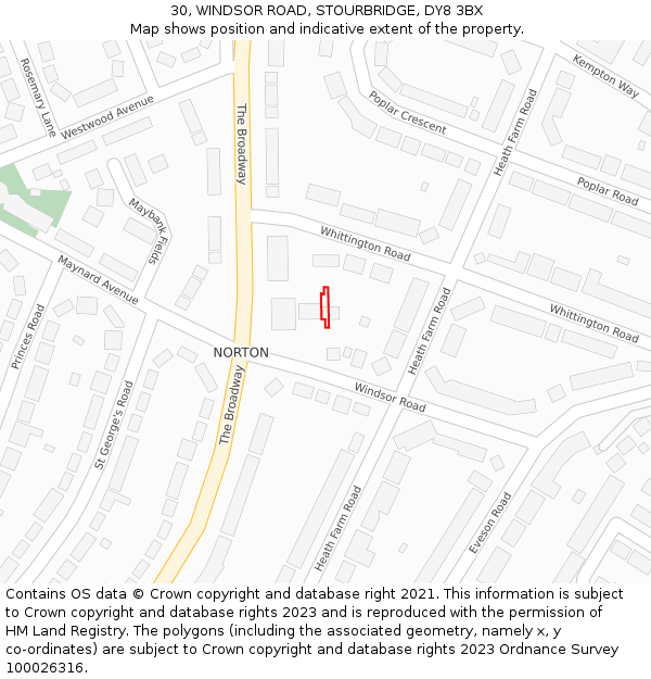 30, WINDSOR ROAD, STOURBRIDGE, DY8 3BX: Location map and indicative extent of plot