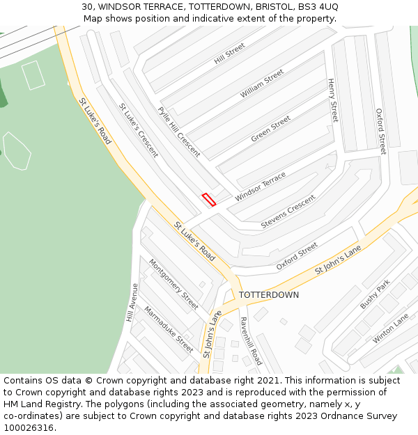 30, WINDSOR TERRACE, TOTTERDOWN, BRISTOL, BS3 4UQ: Location map and indicative extent of plot