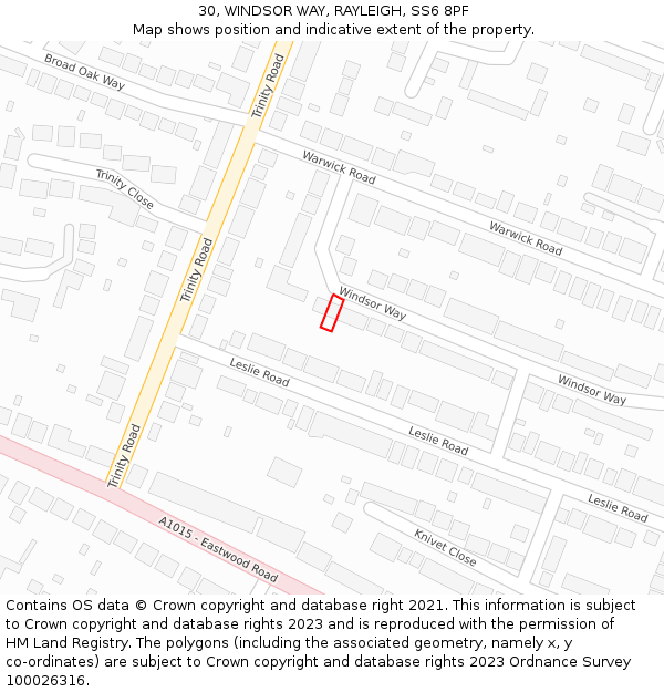 30, WINDSOR WAY, RAYLEIGH, SS6 8PF: Location map and indicative extent of plot