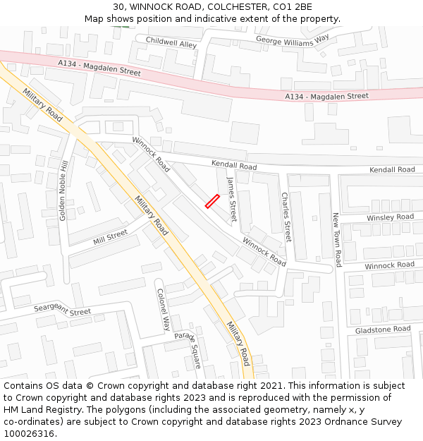 30, WINNOCK ROAD, COLCHESTER, CO1 2BE: Location map and indicative extent of plot