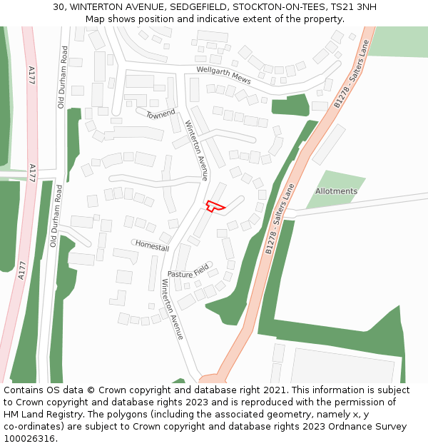 30, WINTERTON AVENUE, SEDGEFIELD, STOCKTON-ON-TEES, TS21 3NH: Location map and indicative extent of plot