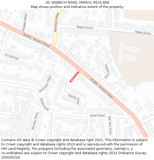 30, WISBECH ROAD, MARCH, PE15 8EB: Location map and indicative extent of plot