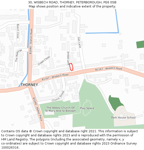 30, WISBECH ROAD, THORNEY, PETERBOROUGH, PE6 0SB: Location map and indicative extent of plot