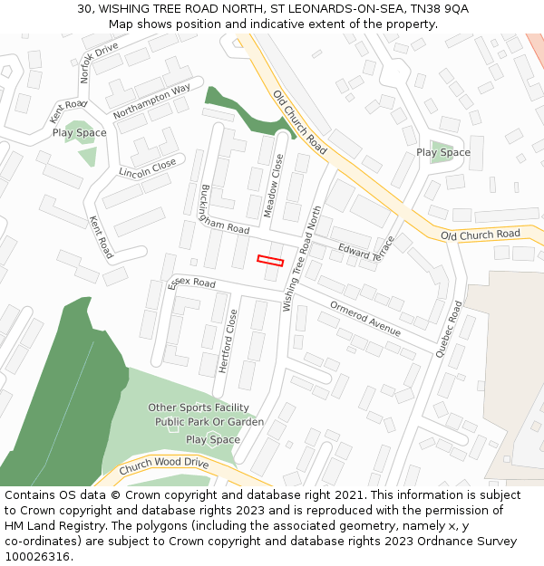 30, WISHING TREE ROAD NORTH, ST LEONARDS-ON-SEA, TN38 9QA: Location map and indicative extent of plot