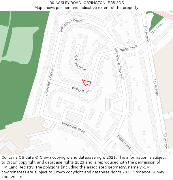 30, WISLEY ROAD, ORPINGTON, BR5 3DS: Location map and indicative extent of plot