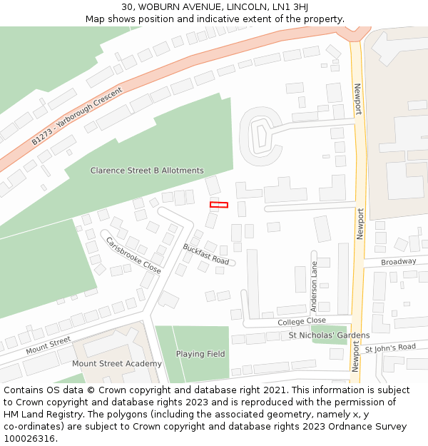 30, WOBURN AVENUE, LINCOLN, LN1 3HJ: Location map and indicative extent of plot