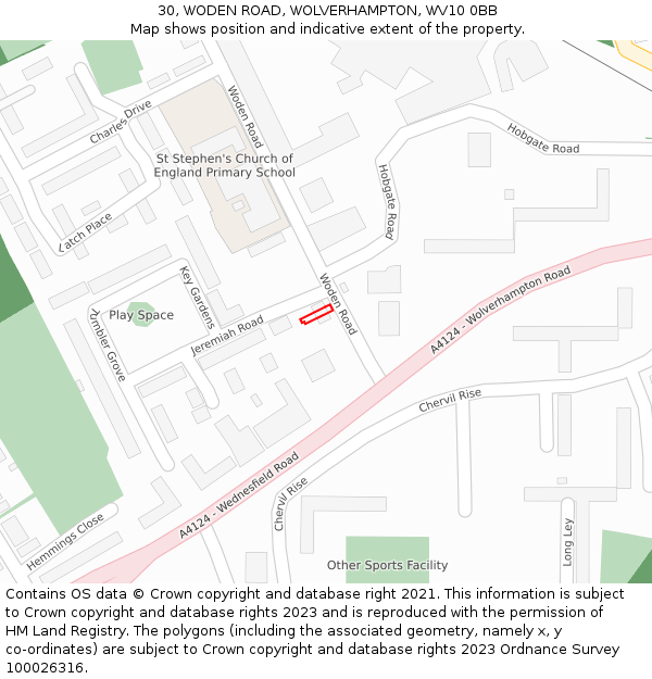 30, WODEN ROAD, WOLVERHAMPTON, WV10 0BB: Location map and indicative extent of plot