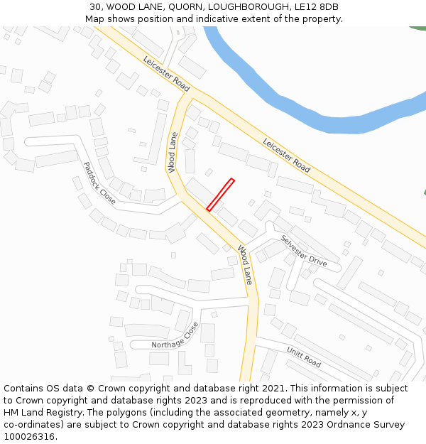 30, WOOD LANE, QUORN, LOUGHBOROUGH, LE12 8DB: Location map and indicative extent of plot