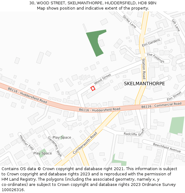 30, WOOD STREET, SKELMANTHORPE, HUDDERSFIELD, HD8 9BN: Location map and indicative extent of plot