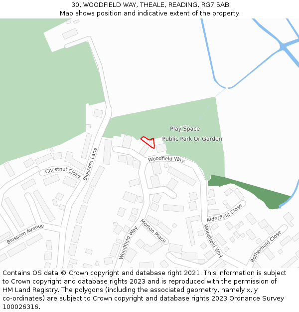 30, WOODFIELD WAY, THEALE, READING, RG7 5AB: Location map and indicative extent of plot