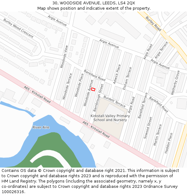 30, WOODSIDE AVENUE, LEEDS, LS4 2QX: Location map and indicative extent of plot