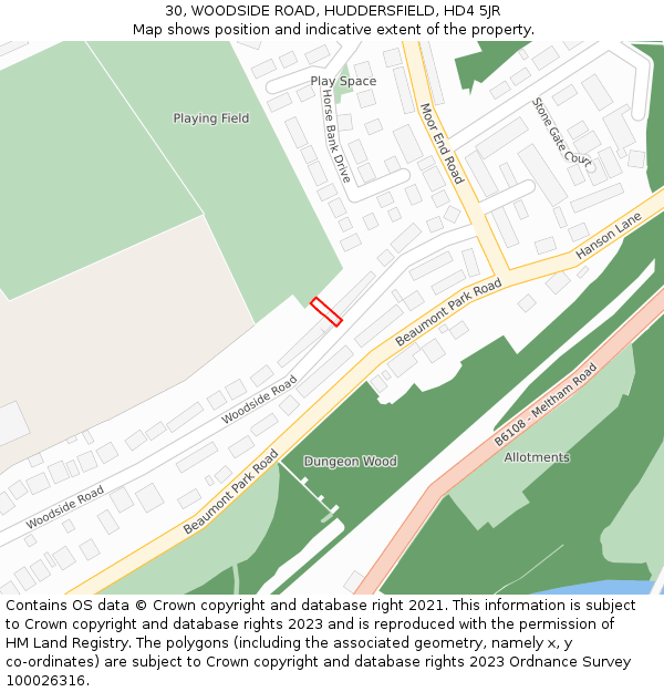 30, WOODSIDE ROAD, HUDDERSFIELD, HD4 5JR: Location map and indicative extent of plot
