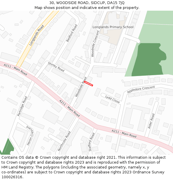 30, WOODSIDE ROAD, SIDCUP, DA15 7JQ: Location map and indicative extent of plot