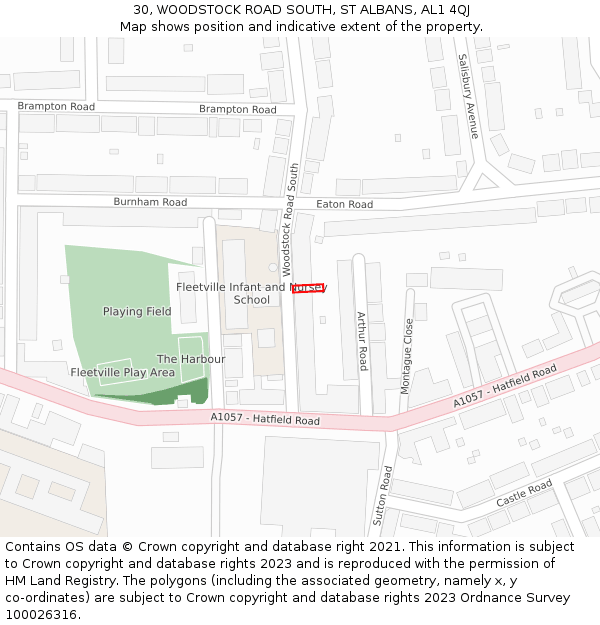 30, WOODSTOCK ROAD SOUTH, ST ALBANS, AL1 4QJ: Location map and indicative extent of plot