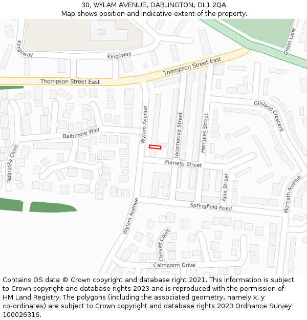 30, WYLAM AVENUE, DARLINGTON, DL1 2QA: Location map and indicative extent of plot