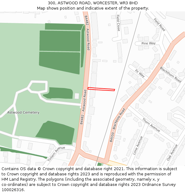 300, ASTWOOD ROAD, WORCESTER, WR3 8HD: Location map and indicative extent of plot