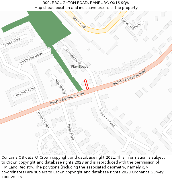 300, BROUGHTON ROAD, BANBURY, OX16 9QW: Location map and indicative extent of plot