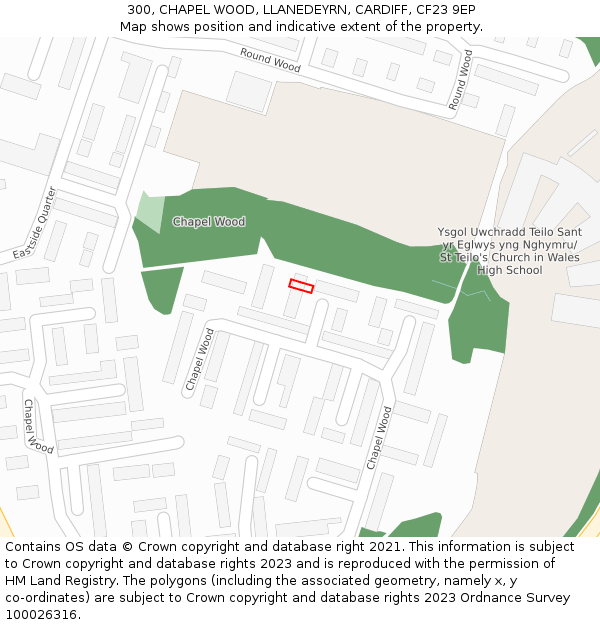 300, CHAPEL WOOD, LLANEDEYRN, CARDIFF, CF23 9EP: Location map and indicative extent of plot