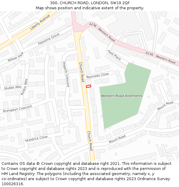 300, CHURCH ROAD, LONDON, SW19 2QF: Location map and indicative extent of plot