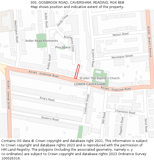 300, GOSBROOK ROAD, CAVERSHAM, READING, RG4 8EB: Location map and indicative extent of plot