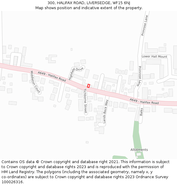 300, HALIFAX ROAD, LIVERSEDGE, WF15 6NJ: Location map and indicative extent of plot