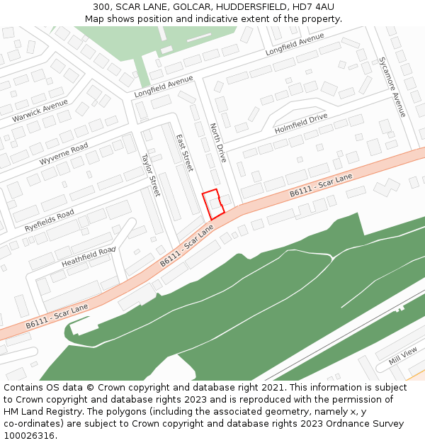 300, SCAR LANE, GOLCAR, HUDDERSFIELD, HD7 4AU: Location map and indicative extent of plot