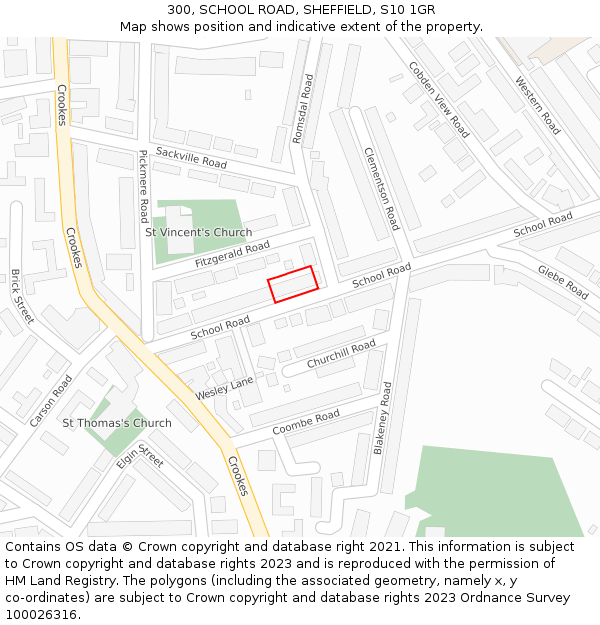 300, SCHOOL ROAD, SHEFFIELD, S10 1GR: Location map and indicative extent of plot