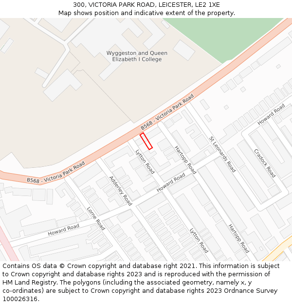 300, VICTORIA PARK ROAD, LEICESTER, LE2 1XE: Location map and indicative extent of plot