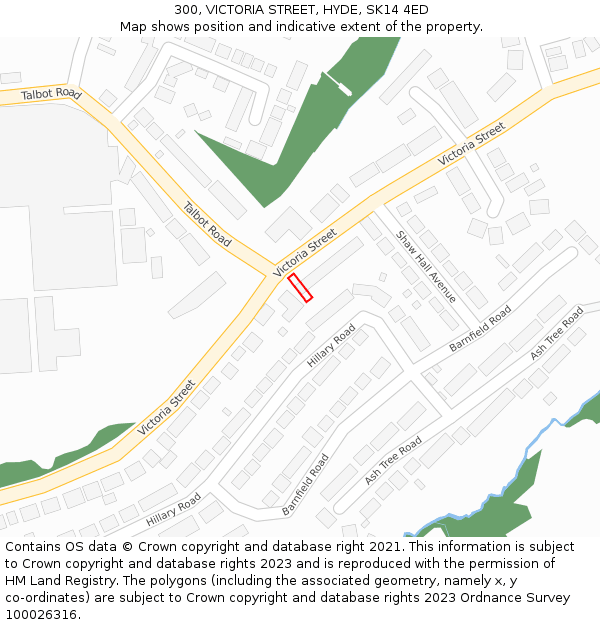 300, VICTORIA STREET, HYDE, SK14 4ED: Location map and indicative extent of plot