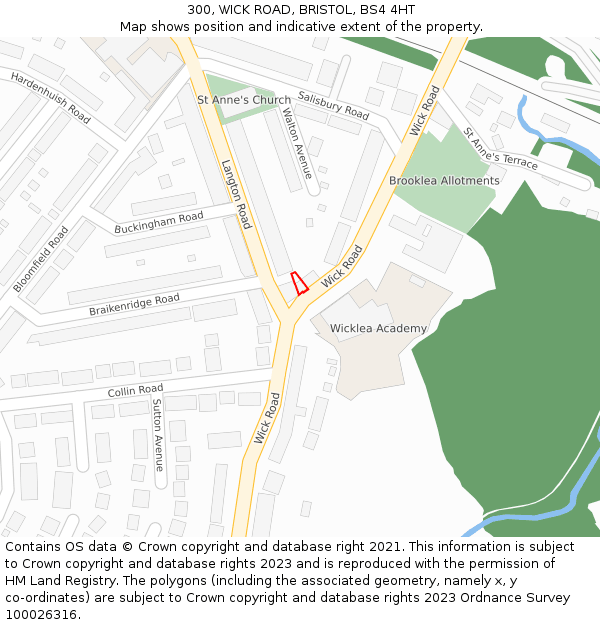 300, WICK ROAD, BRISTOL, BS4 4HT: Location map and indicative extent of plot