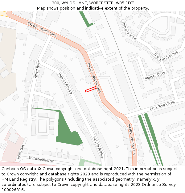 300, WYLDS LANE, WORCESTER, WR5 1DZ: Location map and indicative extent of plot