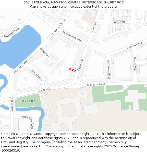 301, EAGLE WAY, HAMPTON CENTRE, PETERBOROUGH, PE7 8GS: Location map and indicative extent of plot