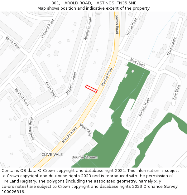 301, HAROLD ROAD, HASTINGS, TN35 5NE: Location map and indicative extent of plot