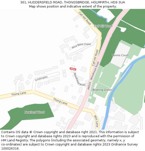 301, HUDDERSFIELD ROAD, THONGSBRIDGE, HOLMFIRTH, HD9 3UA: Location map and indicative extent of plot