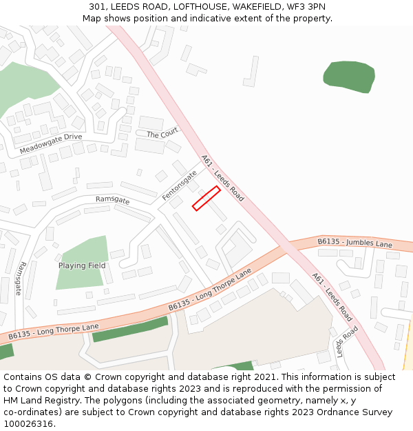 301, LEEDS ROAD, LOFTHOUSE, WAKEFIELD, WF3 3PN: Location map and indicative extent of plot