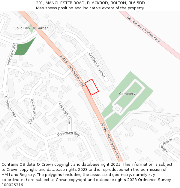 301, MANCHESTER ROAD, BLACKROD, BOLTON, BL6 5BD: Location map and indicative extent of plot