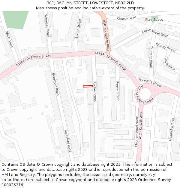 301, RAGLAN STREET, LOWESTOFT, NR32 2LD: Location map and indicative extent of plot