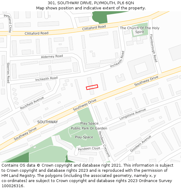 301, SOUTHWAY DRIVE, PLYMOUTH, PL6 6QN: Location map and indicative extent of plot