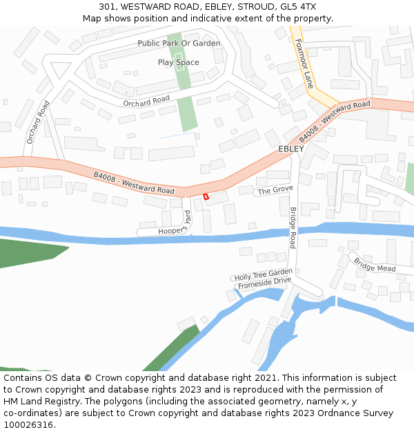 301, WESTWARD ROAD, EBLEY, STROUD, GL5 4TX: Location map and indicative extent of plot