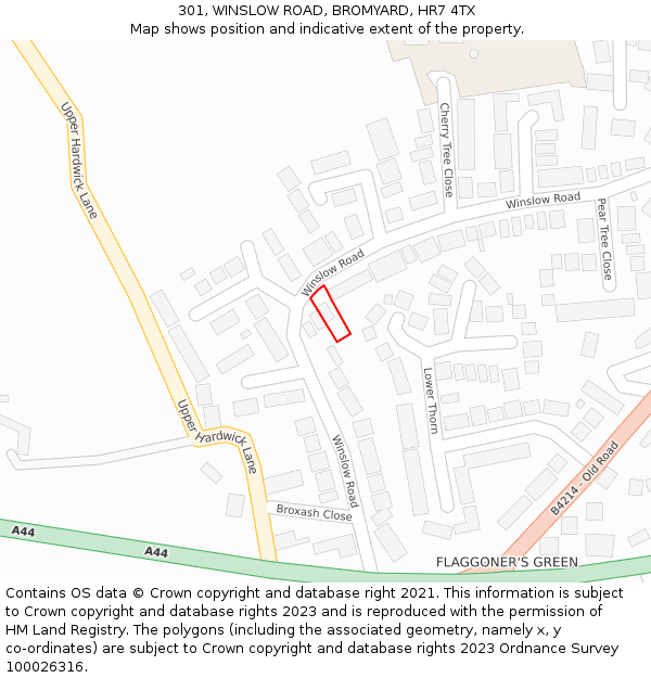 301, WINSLOW ROAD, BROMYARD, HR7 4TX: Location map and indicative extent of plot