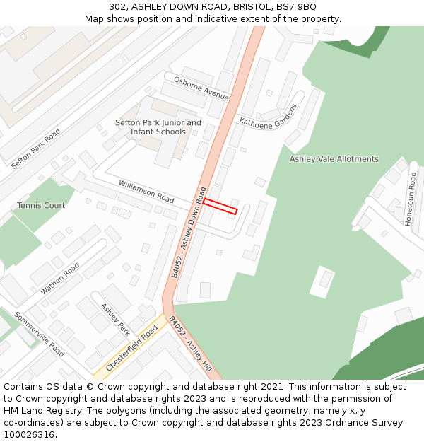 302, ASHLEY DOWN ROAD, BRISTOL, BS7 9BQ: Location map and indicative extent of plot