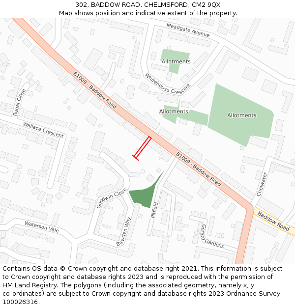 302, BADDOW ROAD, CHELMSFORD, CM2 9QX: Location map and indicative extent of plot